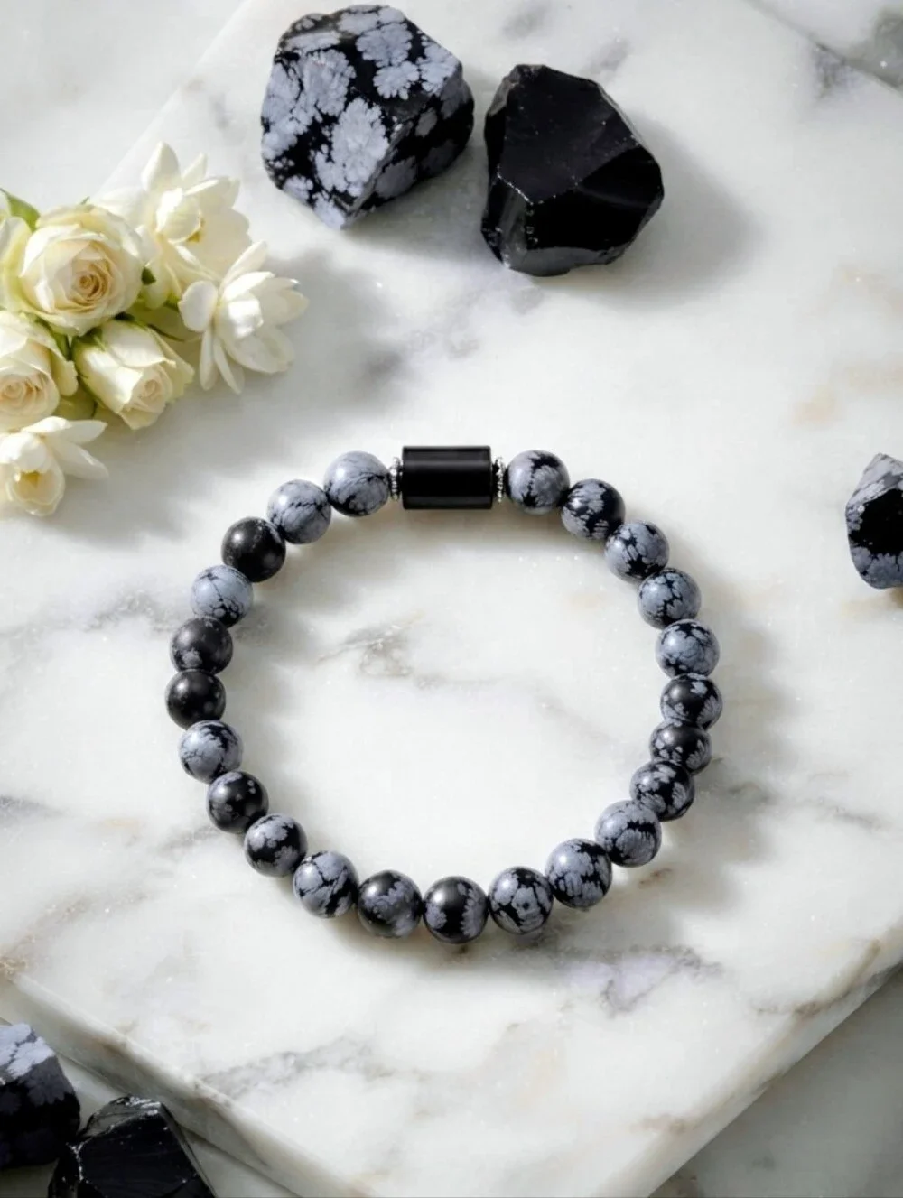 Snowflake Obsidian/Agate Bracelet